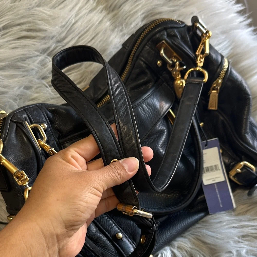 Rebecca Minkoff Black Leather Shoulder Bag with Gold Hardware (